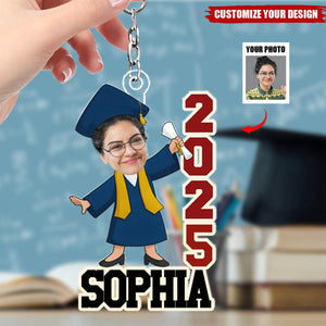 Custom Photo Cheers To The Tassel Hustle - Family Personalized Keychain