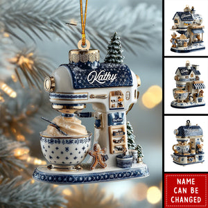 Blue And White Kitchen Mixer Acrylic Ornament, Whimsical Christmas Decor