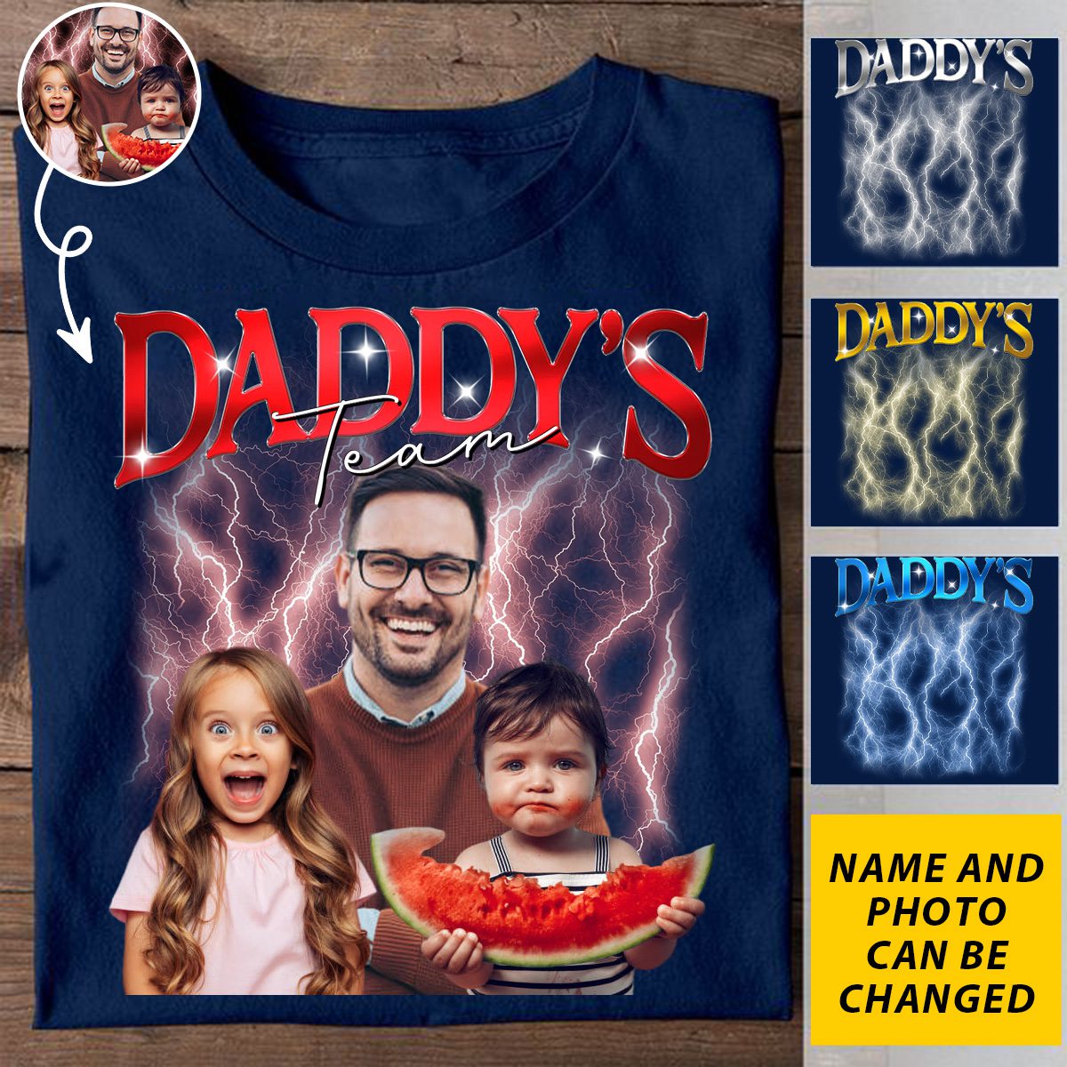 Daddy's Team Photos Insert Personalized T-Shirt - Father's Day Gift For Dad, Husband
