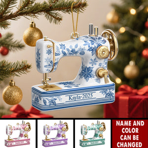 Sewing Machine Toile de Jouy - Personalized Christmas Acrylic Ornament