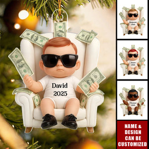 Funny Kid With Dollar Personalized Acrylic Ornament, Christmas Gift For Kids, Grandkids