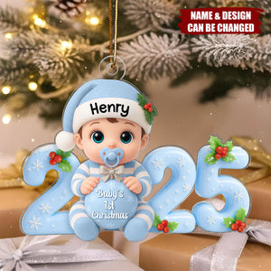 3D Effect Baby 1st Christmas 2025 - Personalized Acrylic Ornament