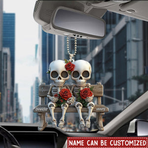 Skull Couple With Red Roses - Personalized Couple Ornament