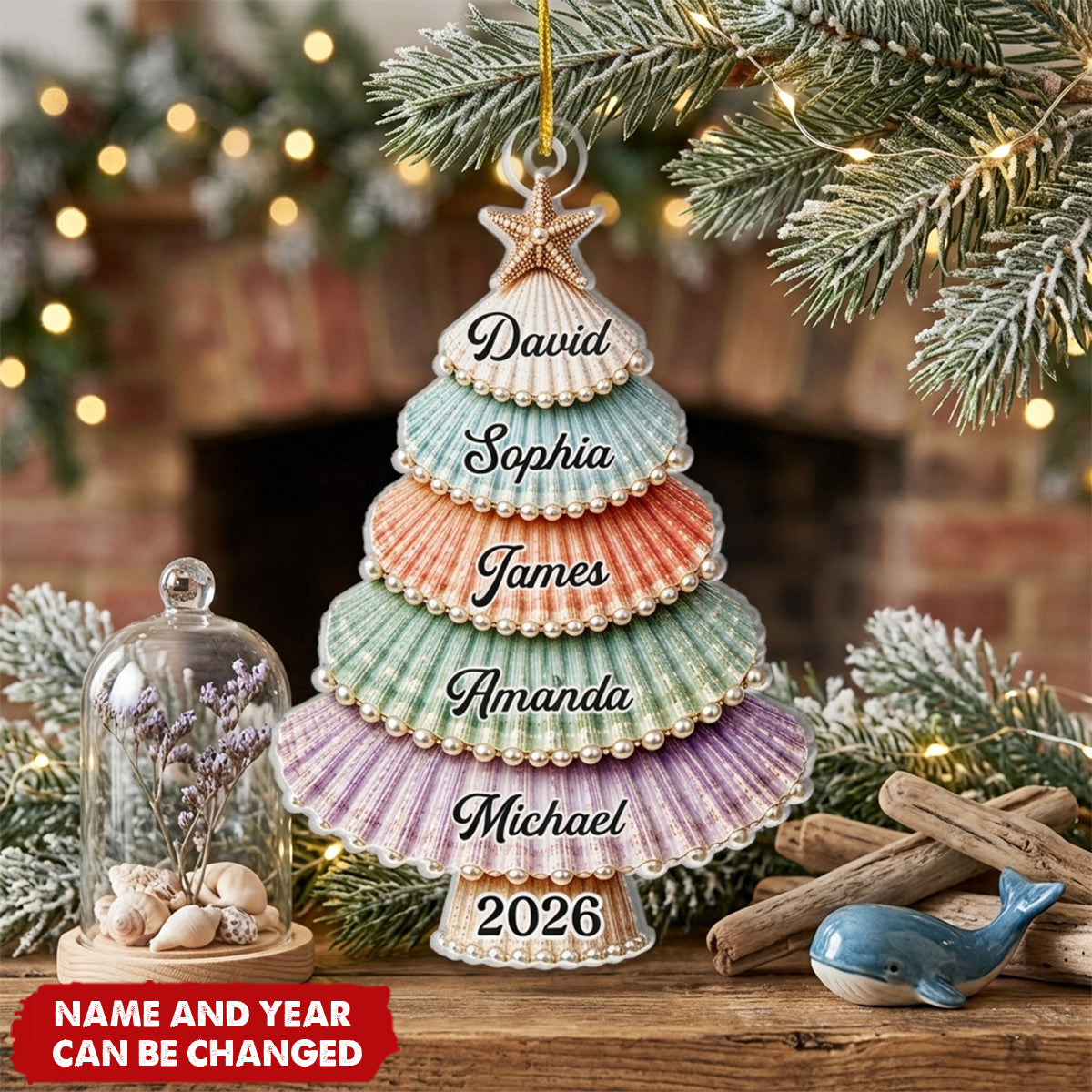 Custom Shell Acrylic Ornament - Personalized Christmas Birthday Gifts For Mom, Dad, Brother, Sister - Gathered With Grateful Hearts