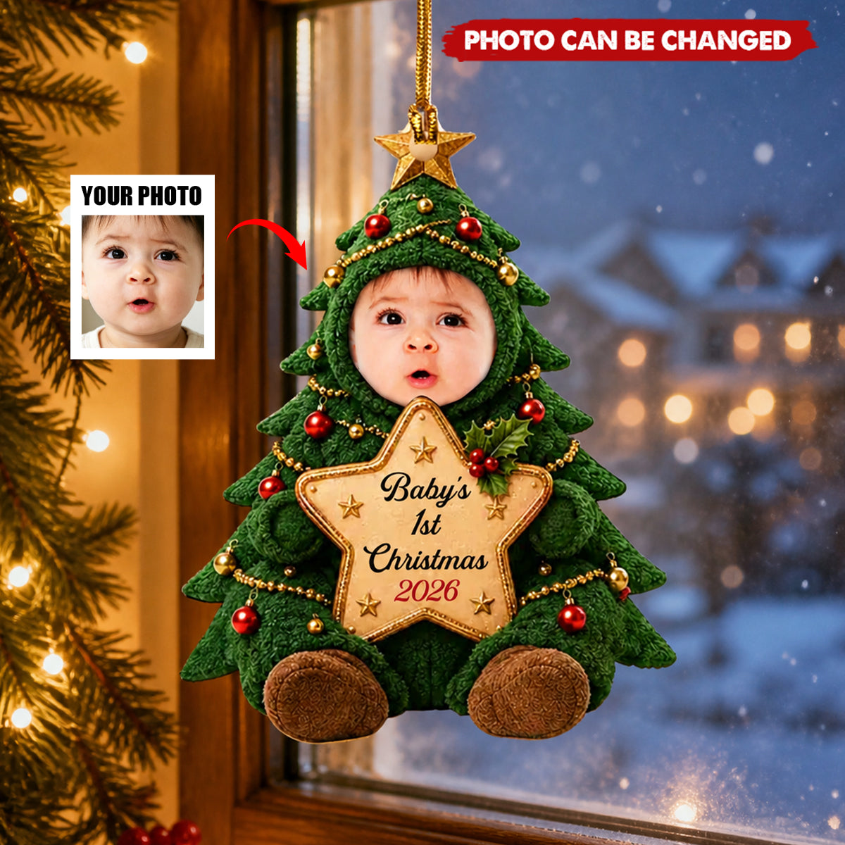 Personalized Baby's First Christmas Photo Acrylic Ornament, Custom Picture Keepsake Ornament, Baby Memory Gift For New Parents