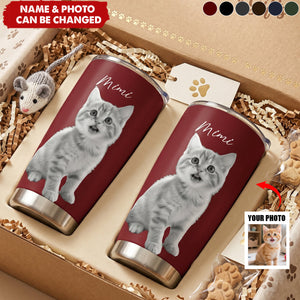 Custom Pet Portrait Sketch Art Gift For Dog Lovers, Cat Lovers - Personalized Tumbler Cup