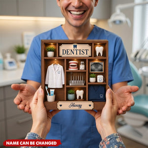 Personalized Dentist Wooden Block, Custom Dental Office Shelf Sitter