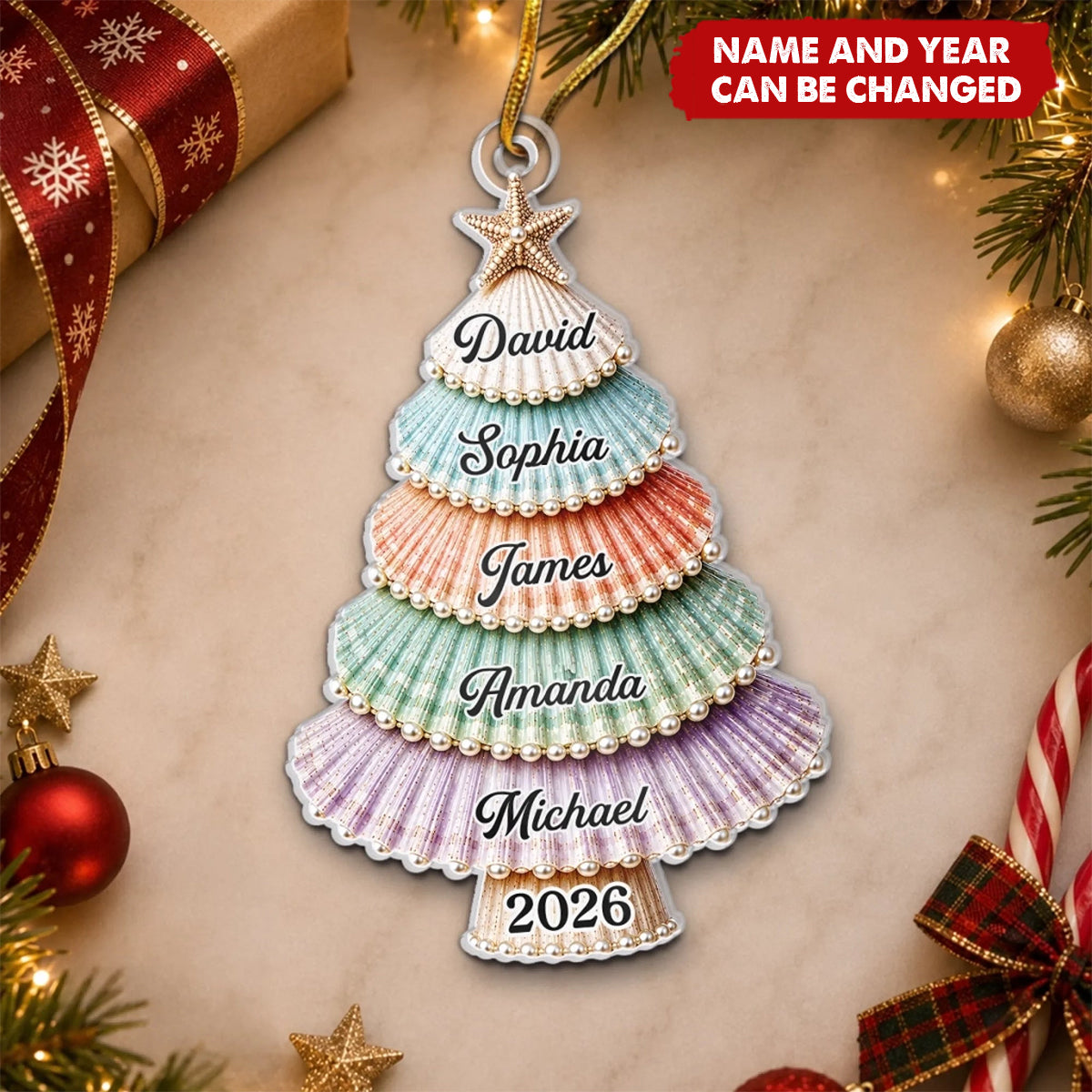 Custom Shell Acrylic Ornament - Personalized Christmas Birthday Gifts For Mom, Dad, Brother, Sister - Gathered With Grateful Hearts