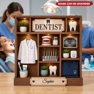 Personalized Dentist Wooden Block, Custom Dental Office Shelf Sitter