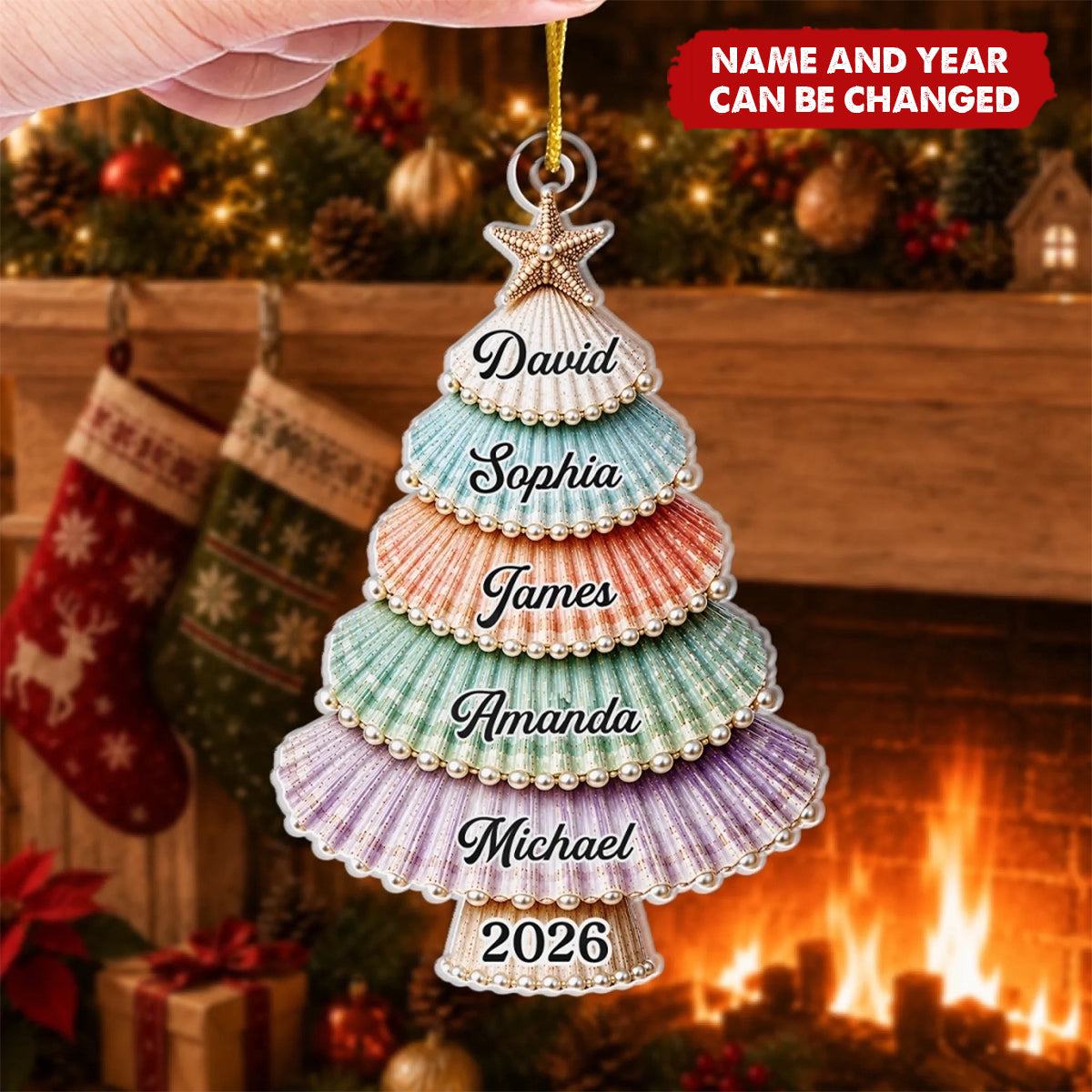 Custom Shell Acrylic Ornament - Personalized Christmas Birthday Gifts For Mom, Dad, Brother, Sister - Gathered With Grateful Hearts