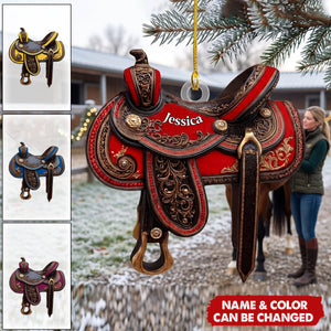 Personalized Western Saddle Acrylic Ornament - Custom Horse Rider Keepsake Gift