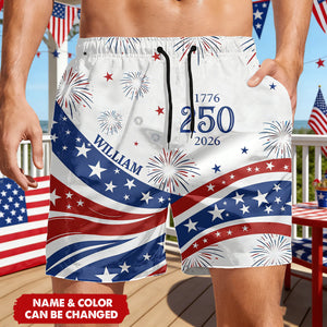 Custom Name America 250 Years Anniversary 1776-2026 Beach Shorts