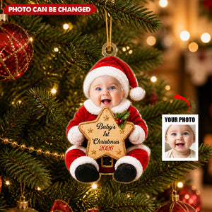 Personalized Baby's First Christmas Photo Acrylic Ornament, Custom Picture Keepsake Ornament, Baby Memory Gift For New Parents