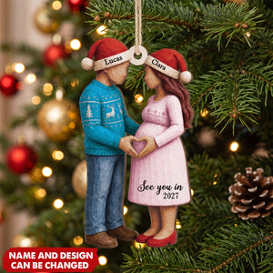 See You In 2027 Personalized Wooden Ornament - Custom Christmas Pregnancy Gift for Expecting Parents