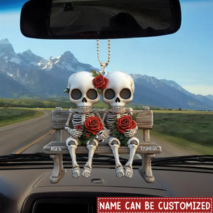 Skull Couple With Red Roses - Personalized Couple Ornament