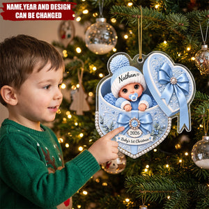 Personalized Baby’s First Christmas Ornament , Custom Name Heart Acrylic Ornament