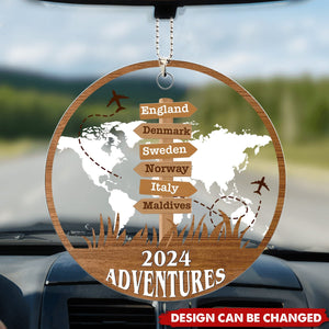Personalized Travel Adventure Car Ornament - Gift for Travelers