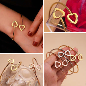 Double Hearts Peronalized Open Adjustable Bangle, Gift For Daughter Granddaughter