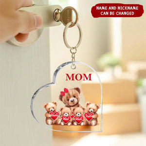 Mama Bear With Little Kids Personalized Acrylic Keychain Mother's Day Gift