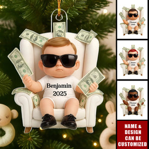 Funny Kid With Dollar Personalized Acrylic Ornament, Christmas Gift For Kids, Grandkids