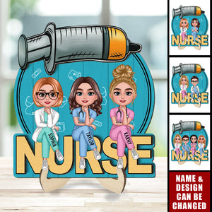 Doll Nurse Best Friends Colleagues Personalized 2-Layer Wooden Plaque