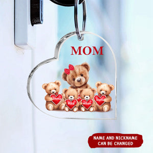 Mama Bear With Little Kids Personalized Acrylic Keychain Mother's Day Gift