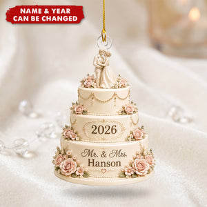 Personalized Wedding Cake Ornament, Custom Mr. & Mrs. Gift, 2026 Keepsake Decor