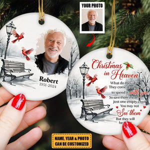 Memorial Christmas In Heaven - Personalized Two-Sided Ceramic Photo Ornament