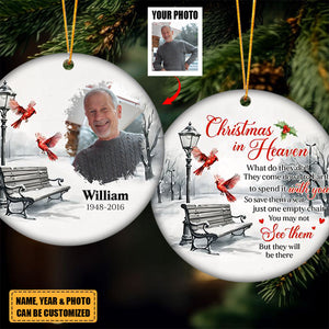 Memorial Christmas In Heaven - Personalized Two-Sided Ceramic Photo Ornament