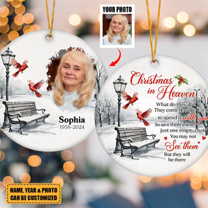 Memorial Christmas In Heaven - Personalized Two-Sided Ceramic Photo Ornament
