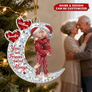 3D Crystal Effect Couple Hug On Moon - Personalized Acrylic Ornament - Gift For Couple, Gift For Him, For Her