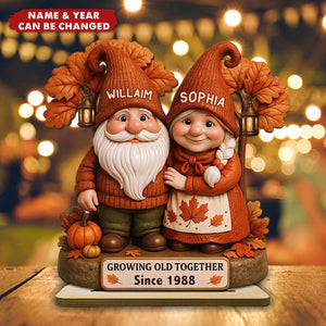 Fall Season Dwarf Couple Growing Old Together Personalized Standing Wooden Plaque
