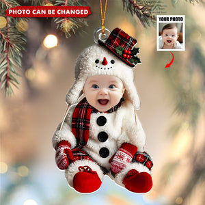 Snowman Baby Custom Photo - Personalized 1-Layer Acrylic Ornament