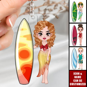 Surfboard Cartoon Character - Personalized Acrylic Keychain