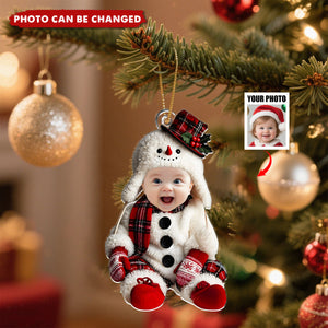 Snowman Baby Custom Photo - Personalized 1-Layer Acrylic Ornament
