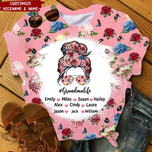 Grandmalife Floral Pink Pattern Kid Names Heart Personalized 3D T-shirt