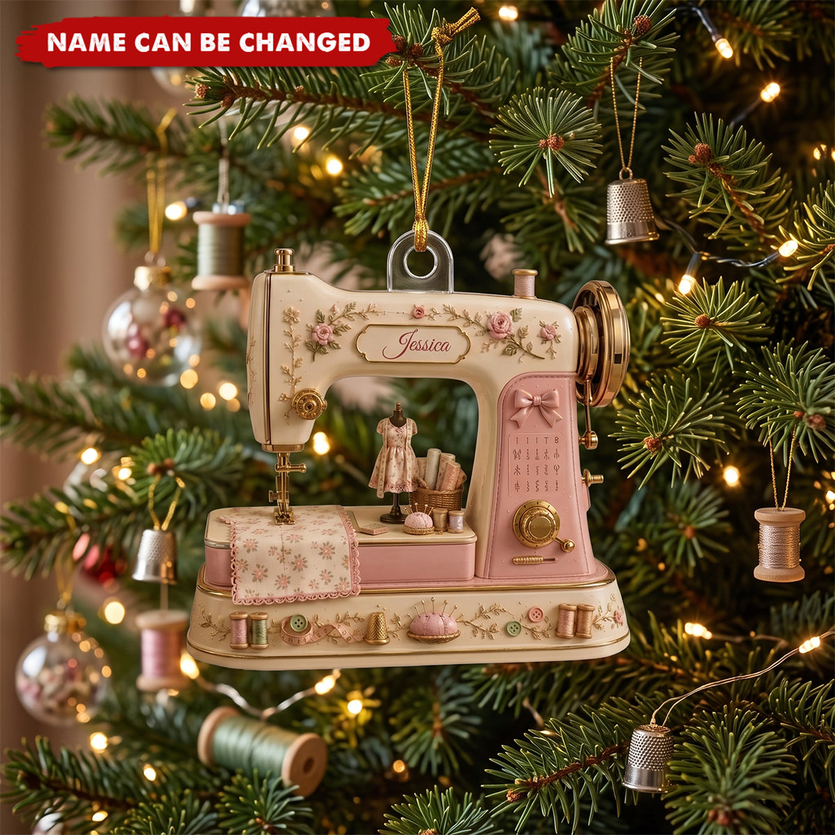 Personalized Sewing Machine Acrylic Ornament - Custom Seamstress Keepsake Gift