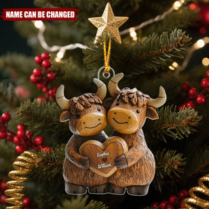 Highland Cow Couple - Personalized Christmas Acrylic Ornament
