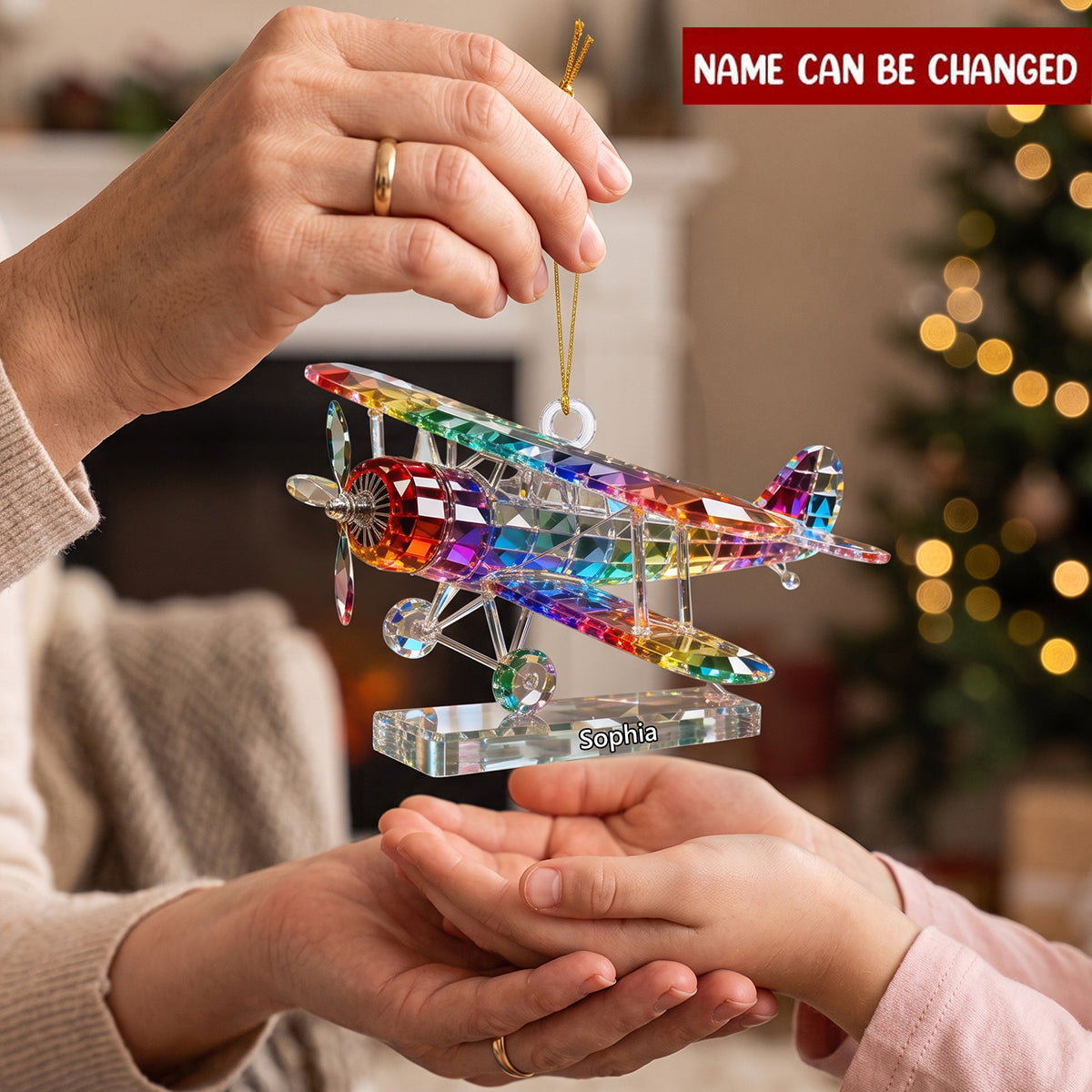 Retro Airplane Stained Glass Effect Acrylic Christmas Ornament