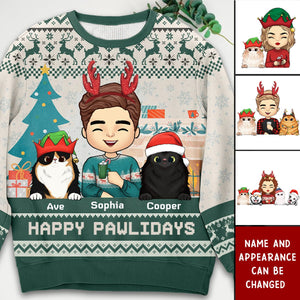 Happy Great Pawlidays - Dog & Cat Personalized Custom Ugly Sweatshirt - Unisex Wool Jumper - Christmas Gift For Pet Owners, Pet Lovers