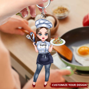 Custom Cartoon Female Chef - Personalized Acrylic Keychain