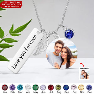 Customised Photo Necklace With Engraved Nameplate And Birthstone Bespoke Photo Necklace