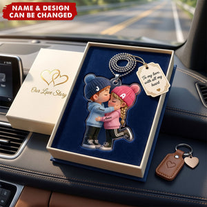 Kissing Couple Car Charm in Soft Colors - Personalized Acrylic Car Ornament