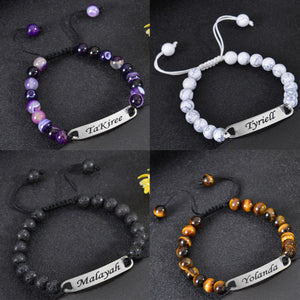 Unisex Personalized Nameplate Bead Bracelet Fabric Link, Couple Gift