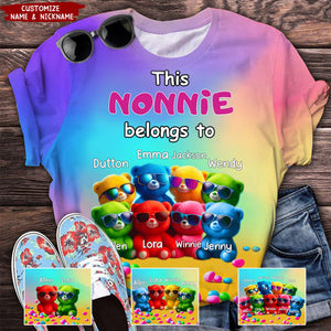 This Grandma Belongs To Personalized Colorful Bear Kids 3D T-shirt