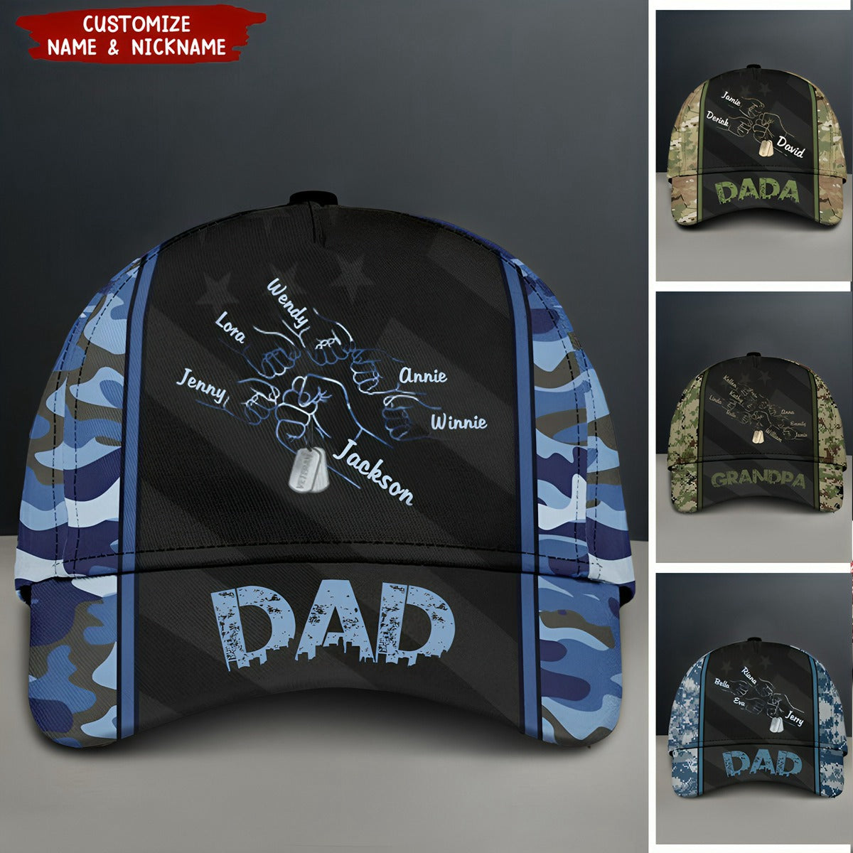 Grandpa Papa Daddy Veteran Bump Together Fathers Day Personalized Cap