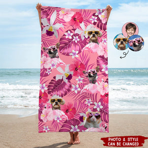 Cat Dog Photo Tropical Style Personalized Beach Towel