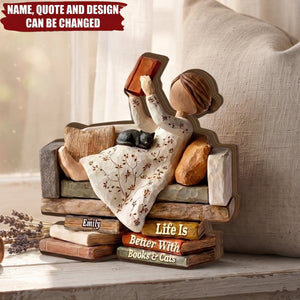 Life Is Better With Books & Cats - Personalized Customized 3-layered Wooden Plaque
