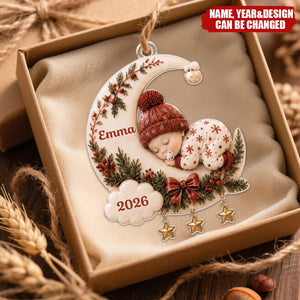 Baby First Christmas On The Moon - Personalized Acrylic Custom Shape Ornament