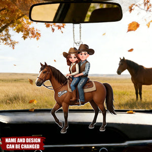 3D Effect Couple And Their Horse - Personalized Car Ornament